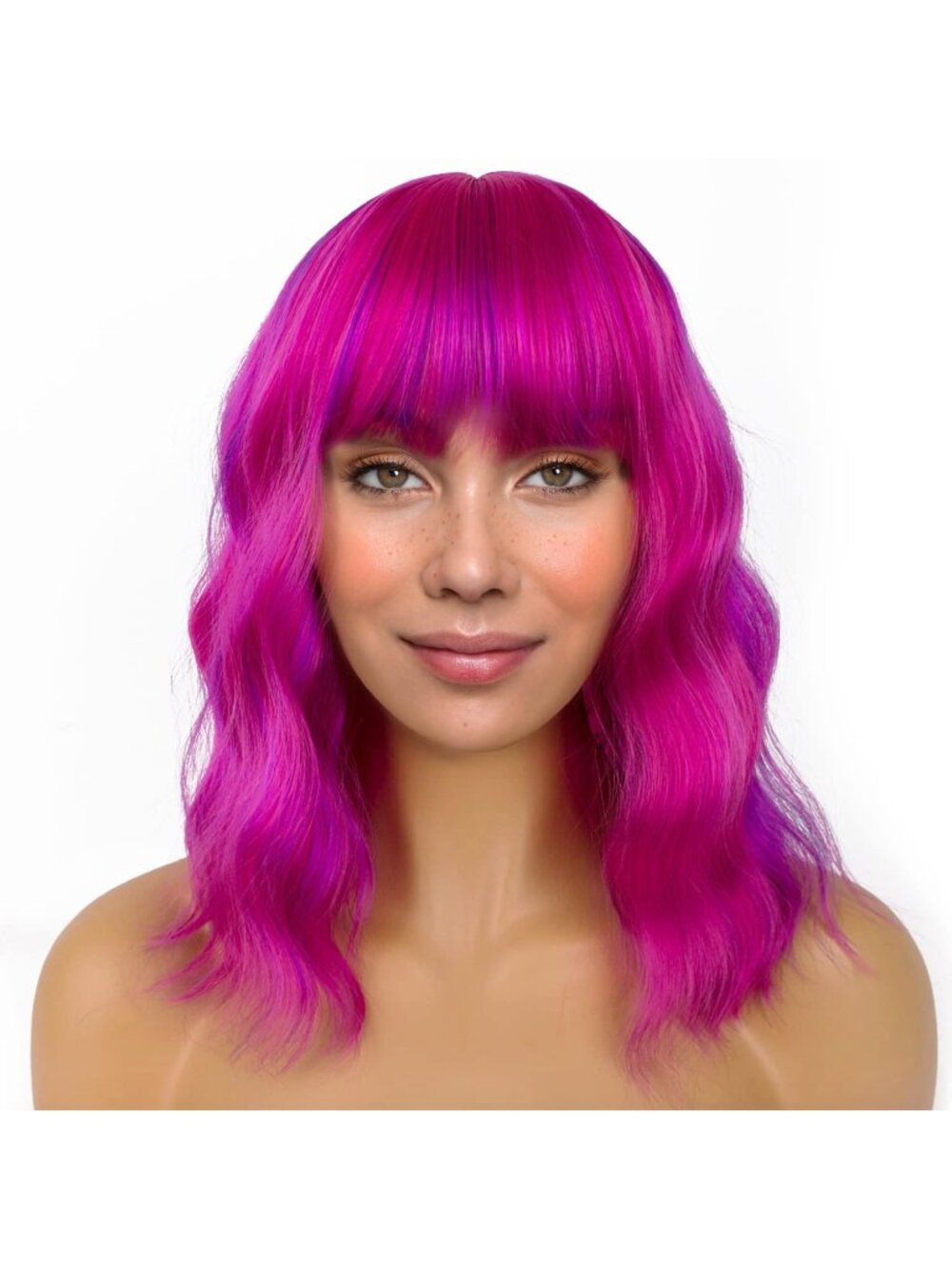 Women's Rose 12 Inch Loose Wavy Synthetic Shoulder Length Bob Wig Bangs